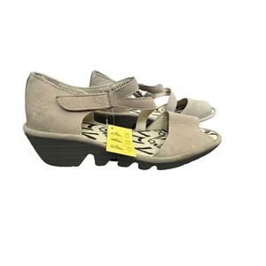 FLY LONDON PONA gray Wedge heel peep toe sandals size 39 8 8.5 NWT